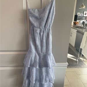Lulu's Strapless Light Blue Tiered Dress